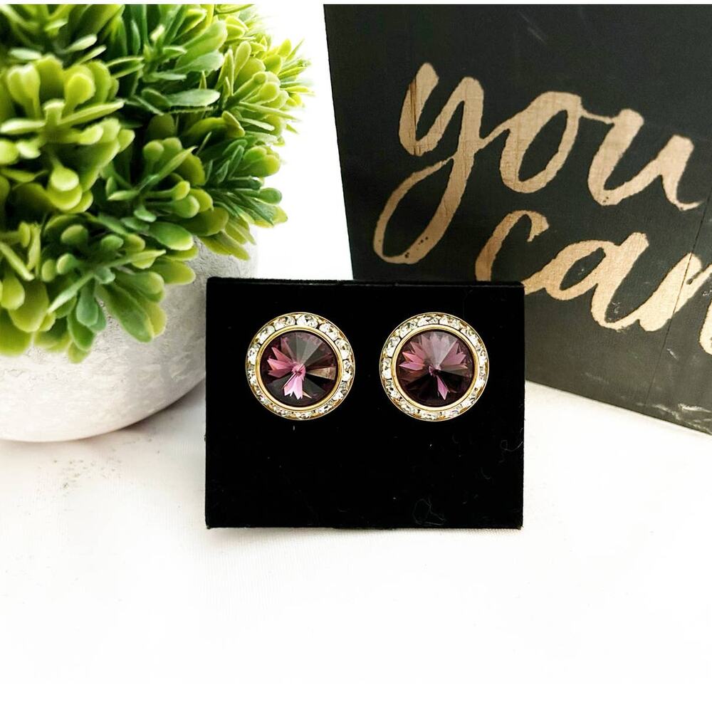 Purple Round Crystal Studded Earrings Fashion Costume Jewelry